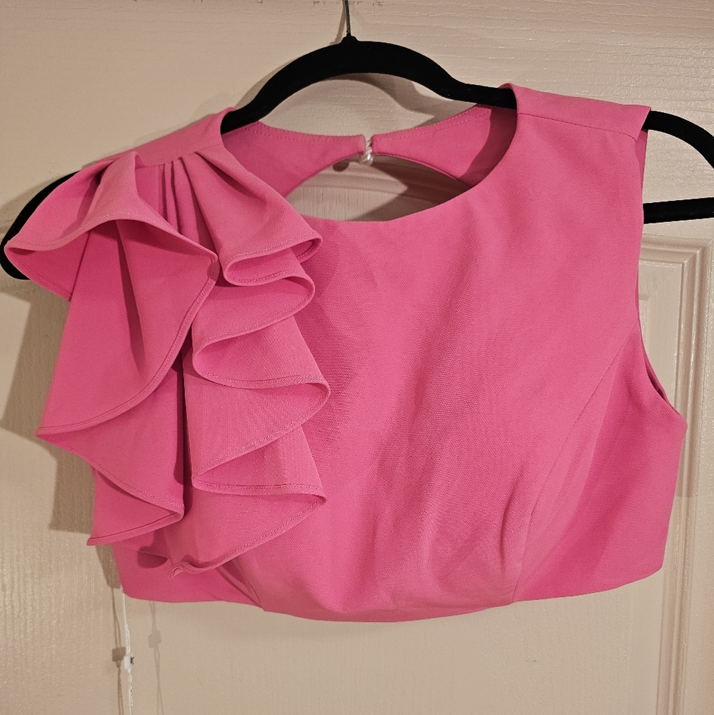 LANTING Bride Pink One Shoulder Ruffle Crop Top Formal NWT